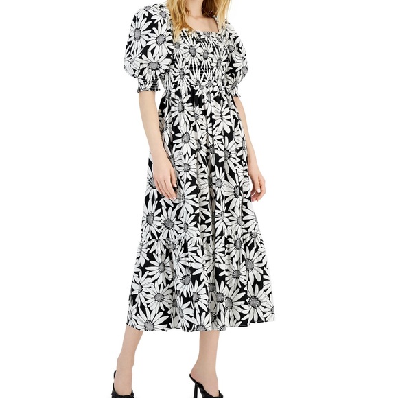 INC International Concepts Women’s Black & White Sunflower Midi Dress XS - Picture 1 of 6